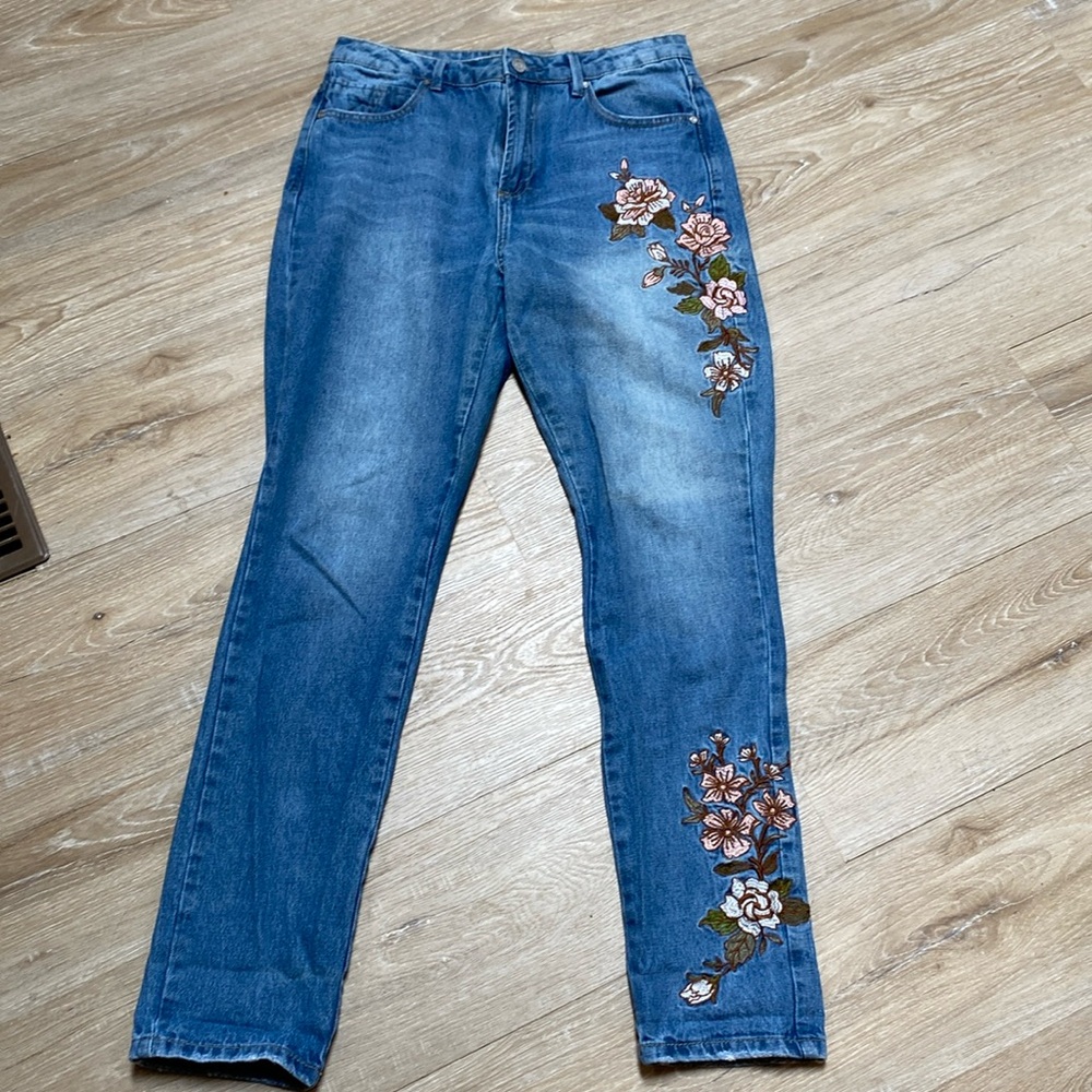 Missguided Denim with Floral Embroidery
